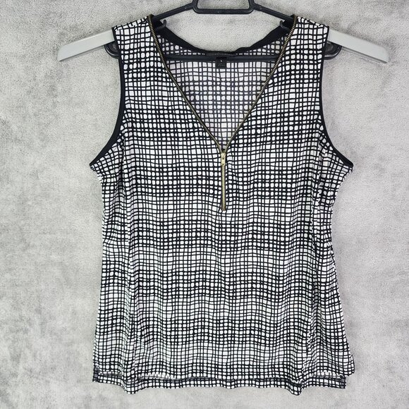 Women's Black & White Worthington Sleeveless V-Neck Top Zip-Front Size L - Picture 2 of 12